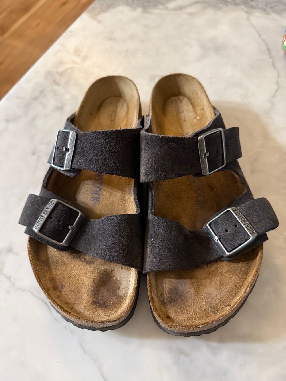 Birkenstock Unisex Black Suede Two-Strap Sandals